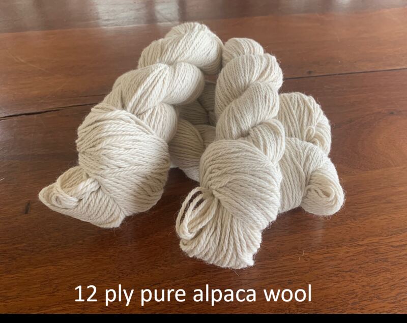 Tilly's 12-ply chunky alpaca yarn skeins — natural off-white